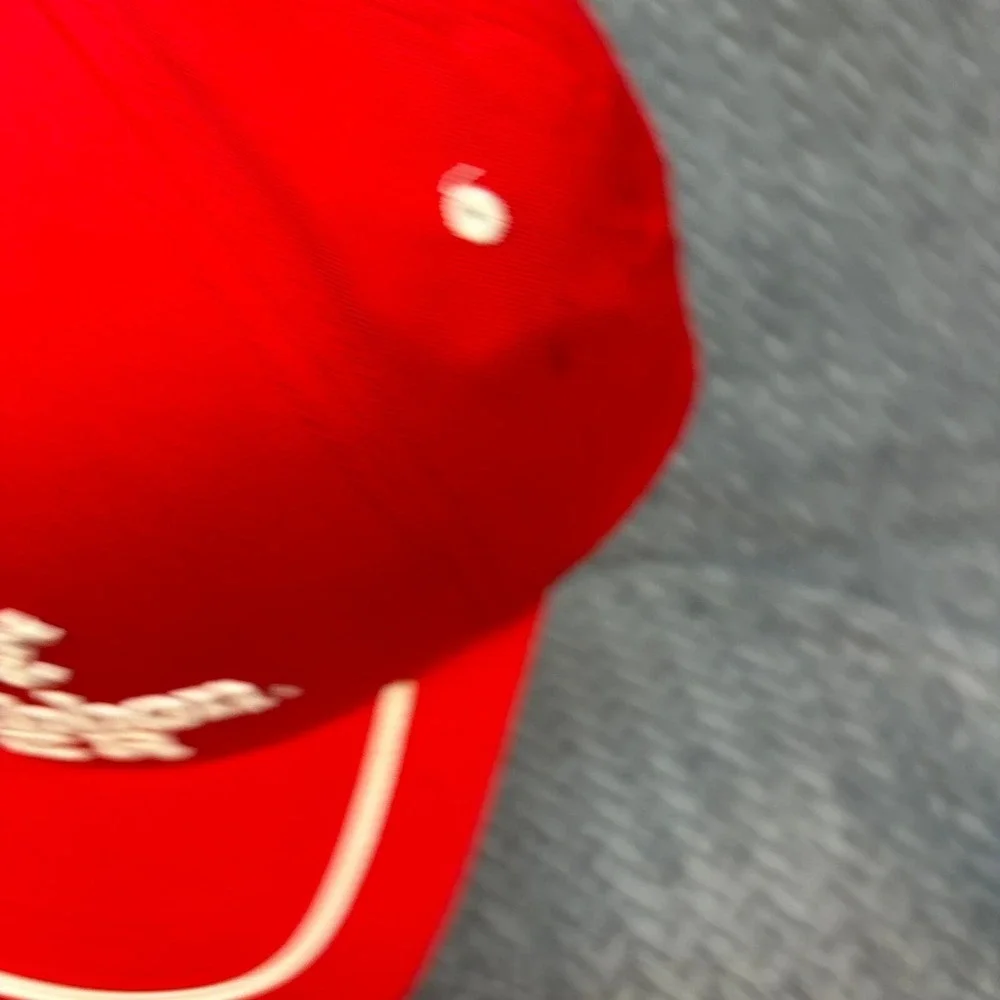 The Marathon Red Snapback Hat White Script Embroidery Adjustable Cap